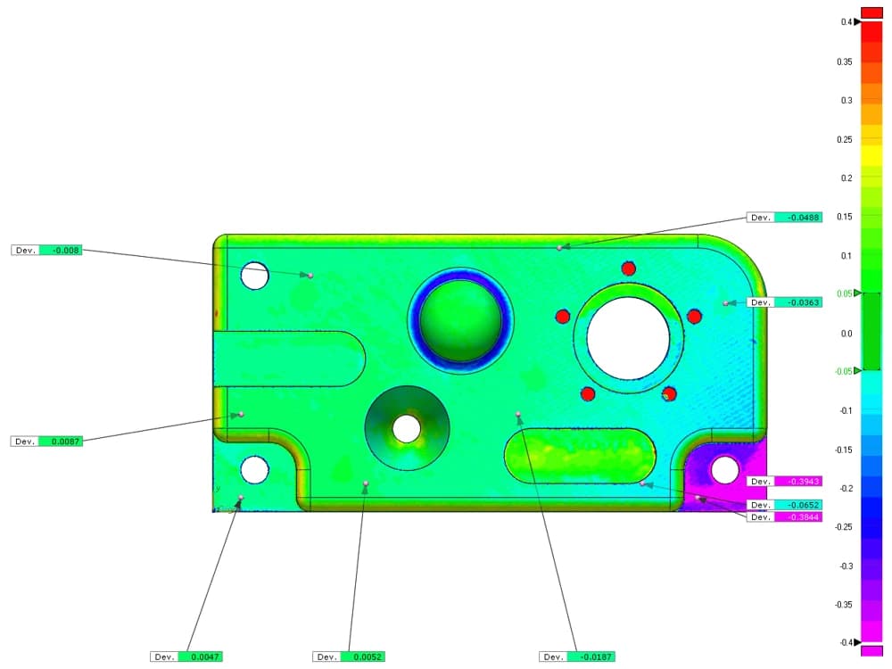 Colour map report from a scanned part