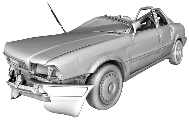 A heavily damaged car can be analysed in 3D after an accident.