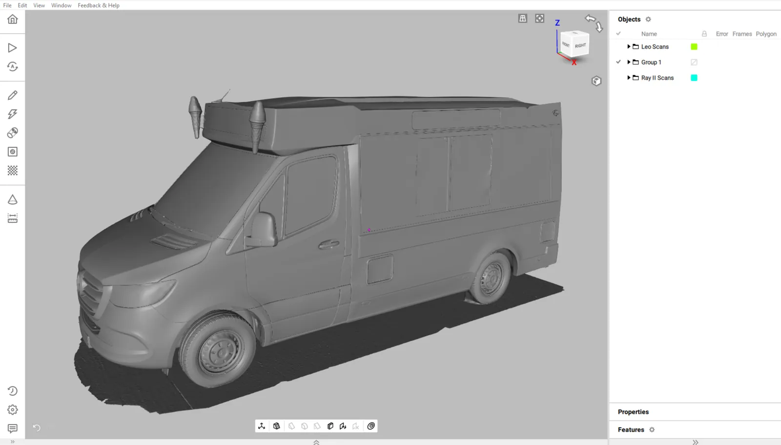 Artec Studio showing the fused mesh of the ice cream van
