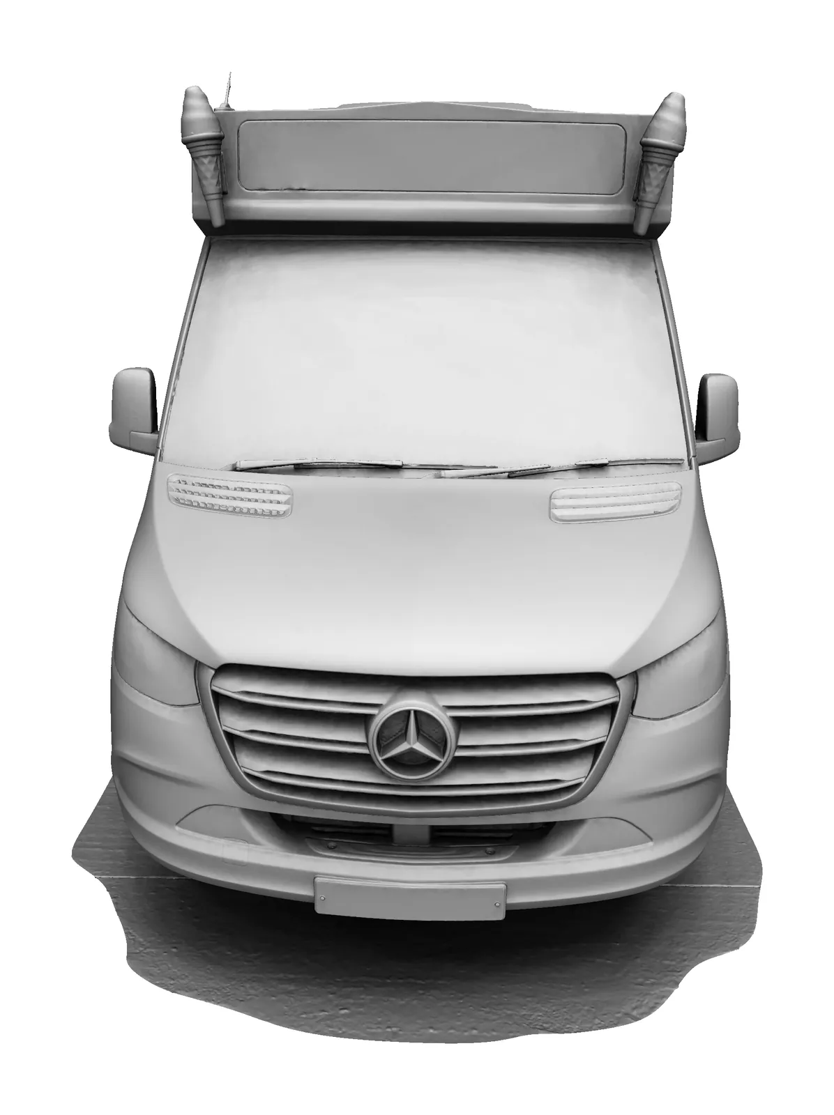 The finished mesh of the ice cream van from the front