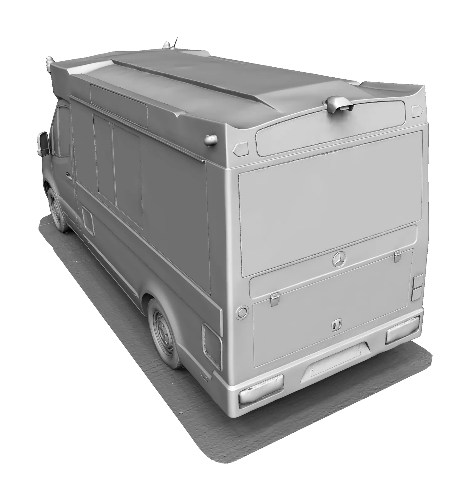 The finished mesh of the ice cream van from the rear