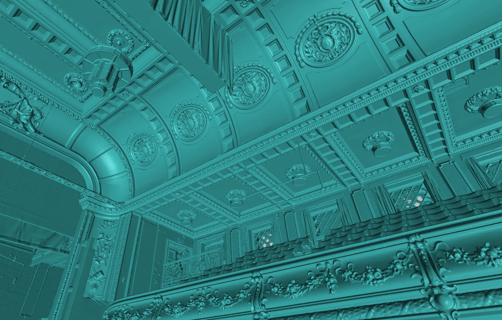 Shaded mesh of the balcony fascia and the ceiling above it
